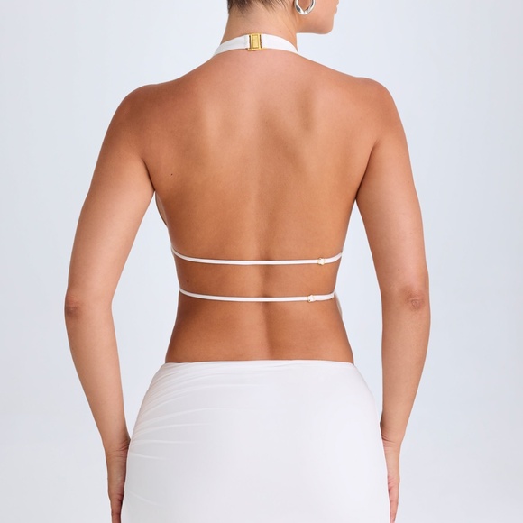 Oh Polly Cut-Out Ruched Halterneck Crop Top in White 2 - Picture 2 of 4